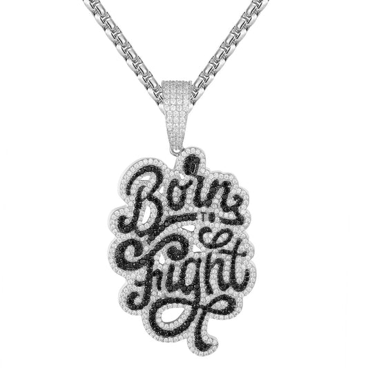 Sterling Silver Born to Fight Icy Hustler Bling Custom Pendant