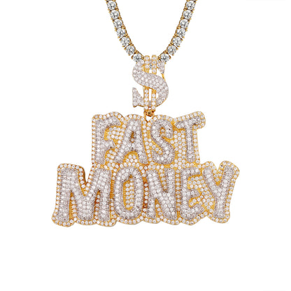 Designer Fast Money HipHop Dollar Sign Gold Tone Pendant Set