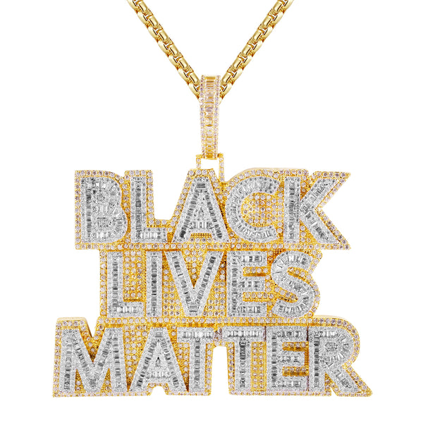 Gold Tone Black Lives Matter Baguette Layer Icy Pendant