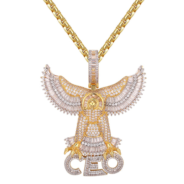 Gold Tone Flying Eagle Bird CEO Baguette Wings Custom Pendant