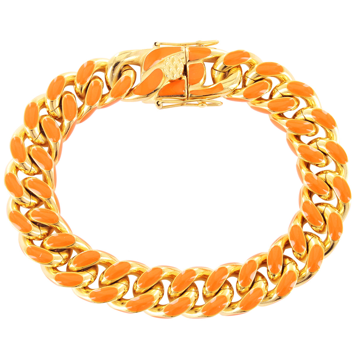 Orange Miami Cuban Enamel Link Gold Tone Steel Bracelet