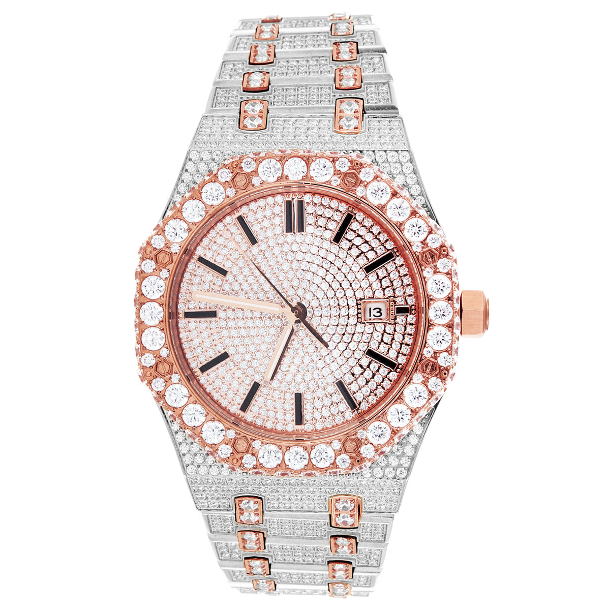 Steel Two Tone Luxury Solitaire Bezel Designer Mens Watch