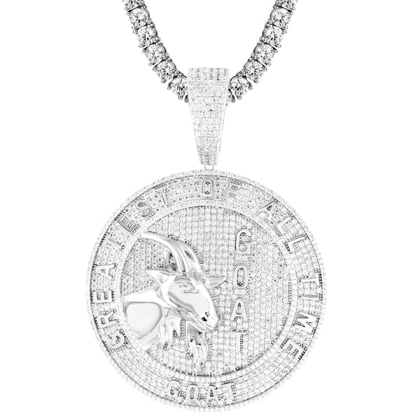 Silver GOAT Big Circle Medallion Animal Face Bling Rapper Pendant