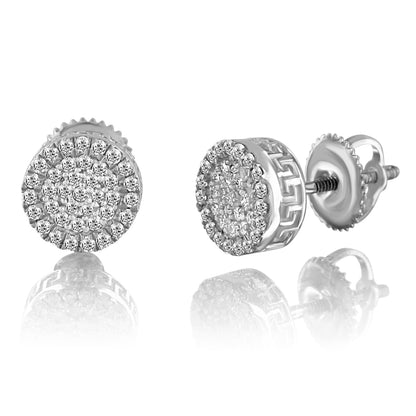 10K White Gold Round Solitaire Diamond Greek Design Earrings