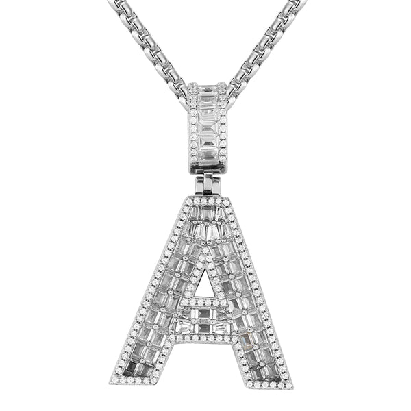 Sterling Silver Initial Letters Custom Emerald Cut Pendant