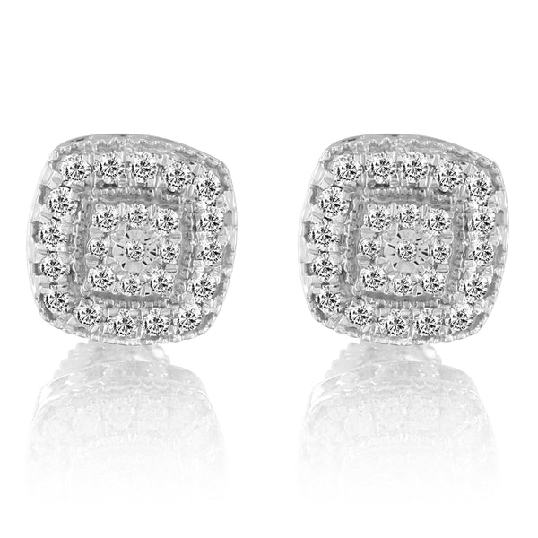 Square Shape Micro Pave Diamond 10K White Gold Earrings