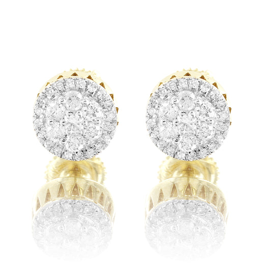 Real Diamonds Round Shape Micro Pave 10k Gold Stud Earrings