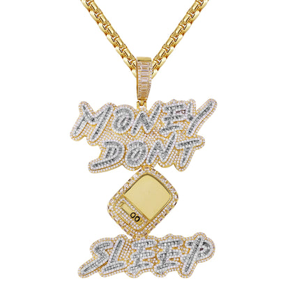 Money Don't Sleep Sterling Silver Baguette Icy Pendant