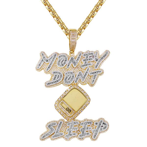 Money Don't Sleep Custom Baguette Pendant
