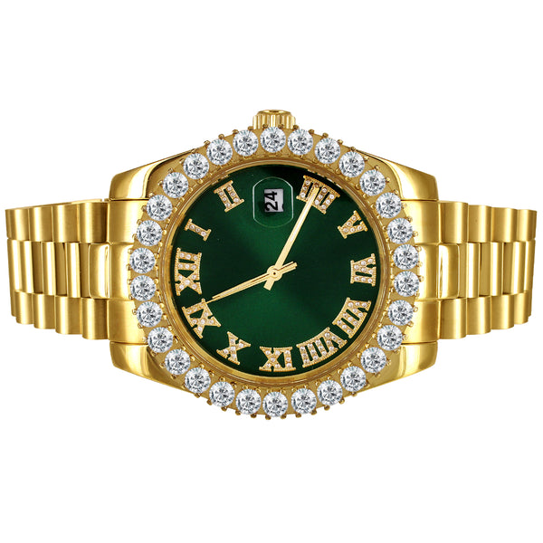 Green Roman Dial Solitaire Bezel 41mm Stainless Steel Watch