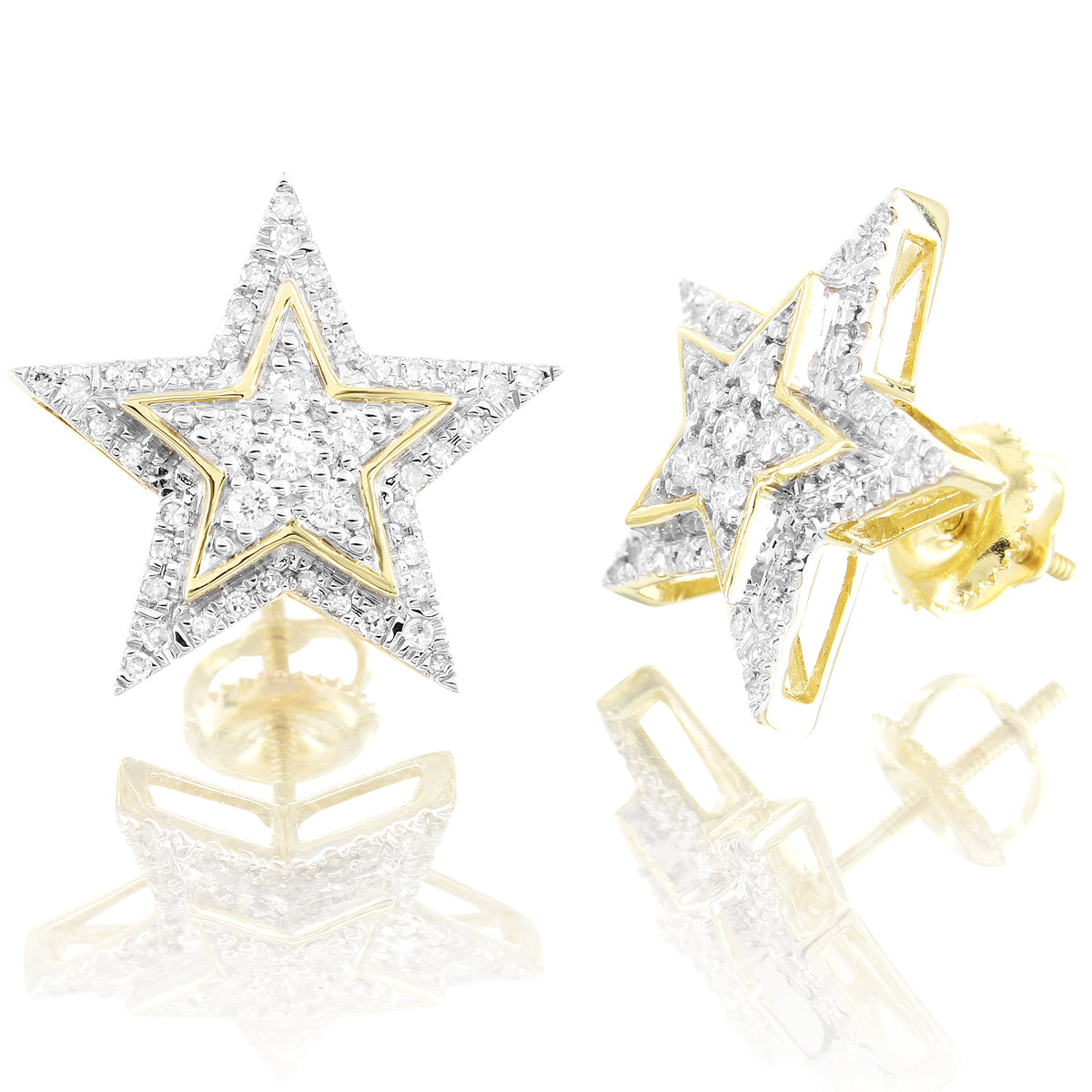 10k Gold Star Custom Designer Genuine Diamonds Studs