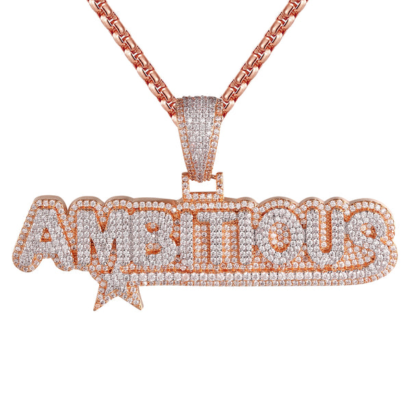 Rose Gold Finish Ambitious Designer Star Icy Pendant Chain