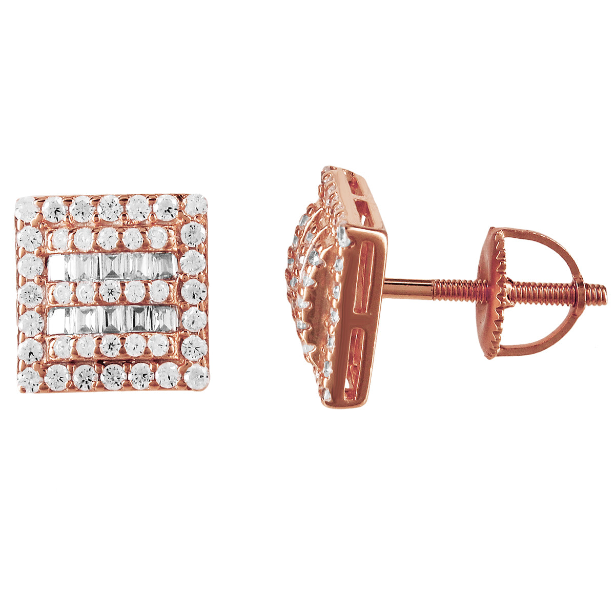 Square shape Icy Micro Pave Rose Gold Tone .925 Earrings