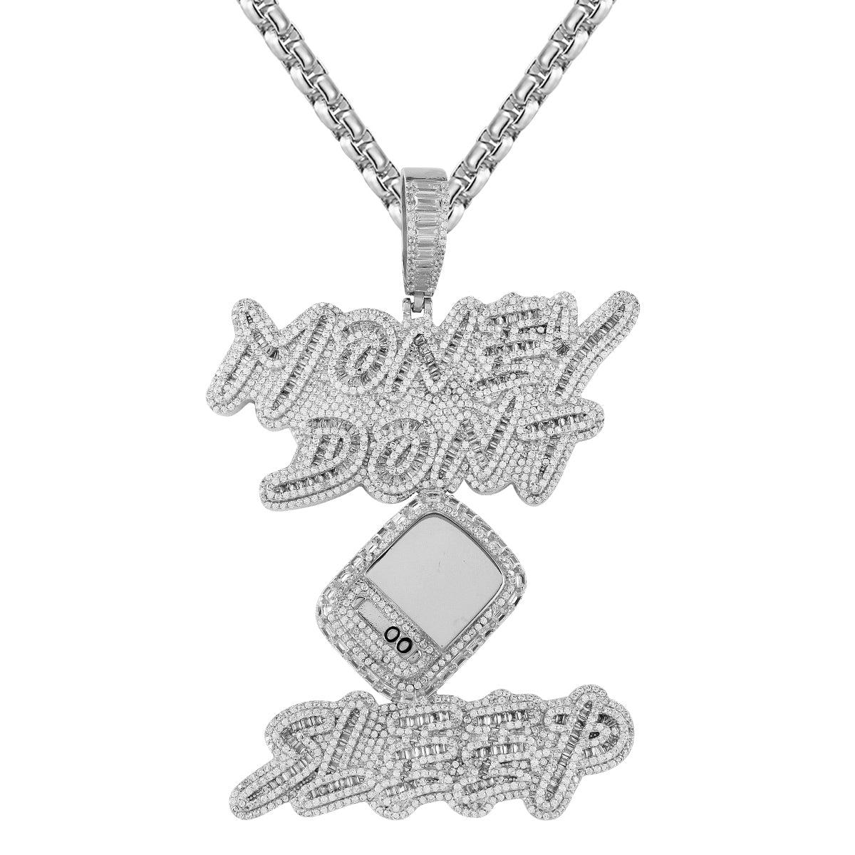 Sterling Silver Money Don't Sleep Baguette Icy Hip Hop Pendant