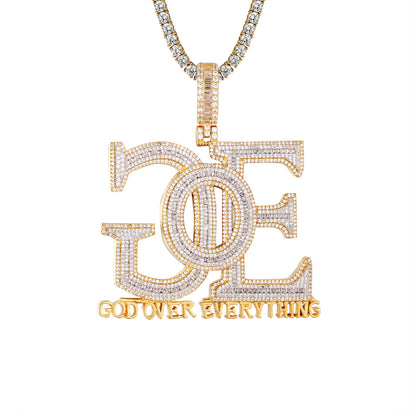 Baguette God Over Everything Holy Religious Gold Tone Pendant