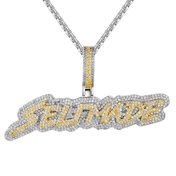 Selfmade Double Layer 14K White Gold Two Tone Icy Pendant