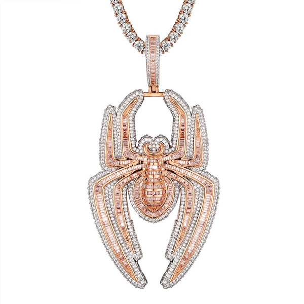 Spider Baguette 3D fully Iced 14K Rose Gold Finish Pendant