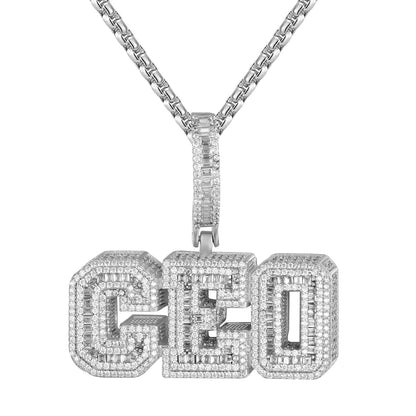 Custom CEO 3D Baguette Small 14K White Gold Tone Icy Pendant