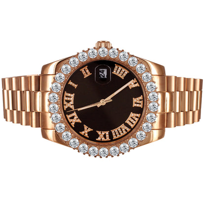 rose gold diamond 41mm mens diamond bezel watch 
