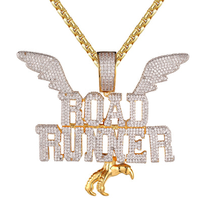 Mens Custom Road Runner Flying Wings Gold Tone Rapper Pendant