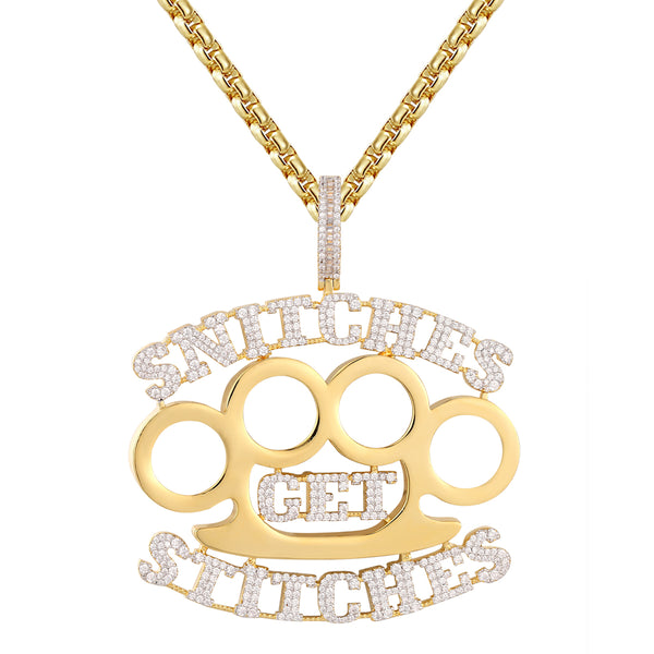 Icy Snitches get Stitches Knuckle Hip Hop Rapper Pendant Chain