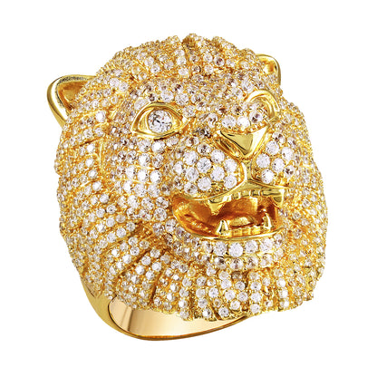 Men's Lion Face Sterling Silver 14K Gold Tone Designer Ring
