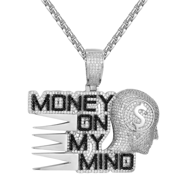 Silver Money on my Mind Black Icy Dollar Bills Custom Pendant