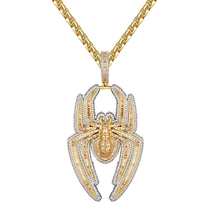 Spider Baguette 3D fully Iced 14K Gold Finish Hip Hop Pendant Custom Charm Chain Set