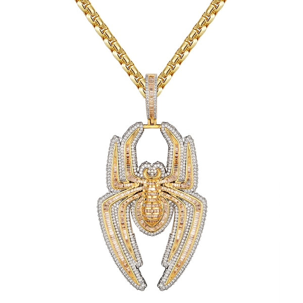 Spider Baguette 3D fully Iced 14K Gold Finish Hip Hop Pendant