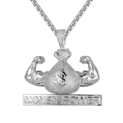 Silver Money Power Flexing Dollar Bag Custom Designer Pendant