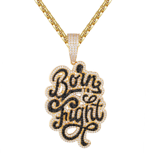Custom Born to Fight Bling .925 Gold Tone Hip Hop Pendant