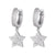 Sterling Silver Dangling Star Icy Two Row Hoop Earrings
