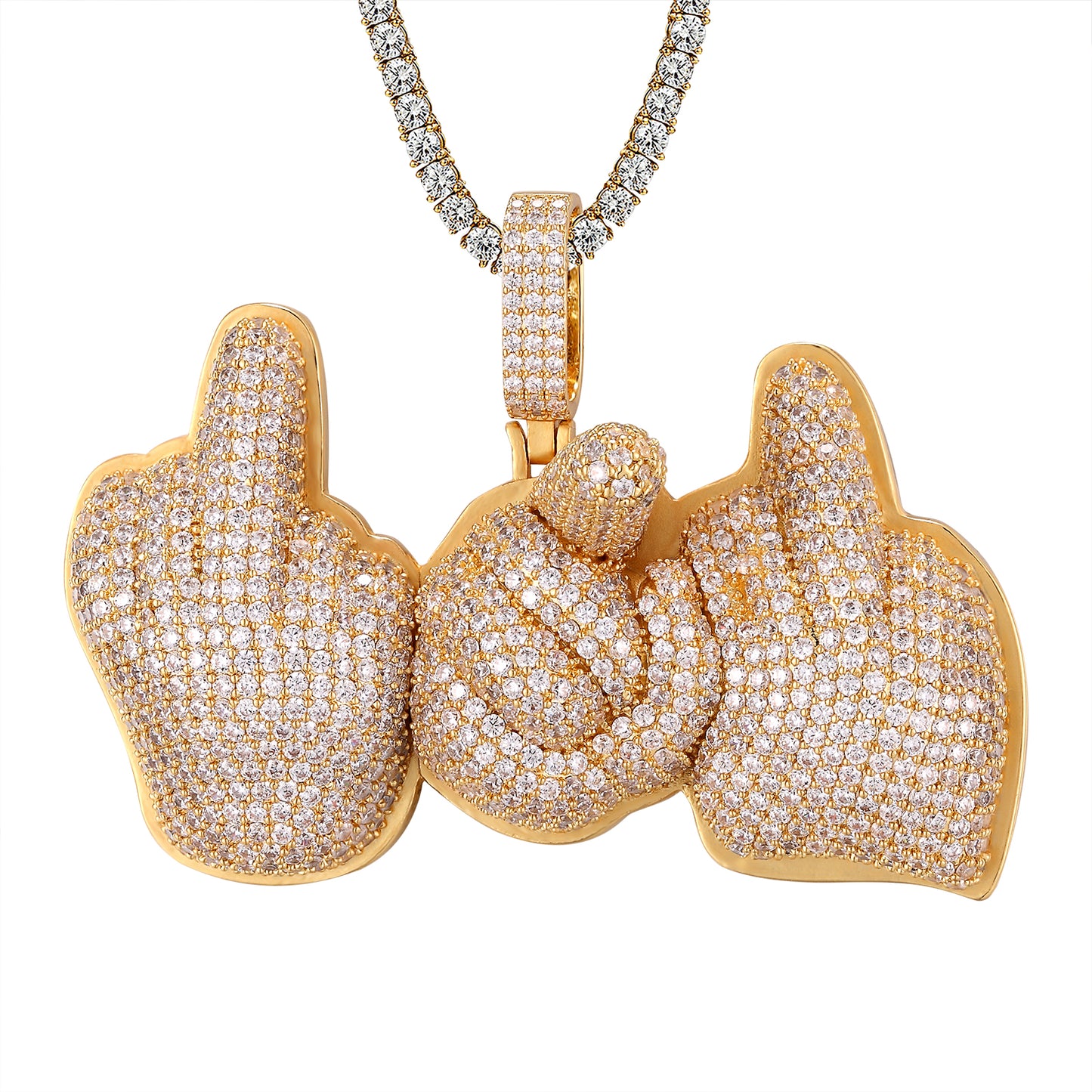 Custom Three Middle Finger Icy Rapper Style Hip Hop Pendant