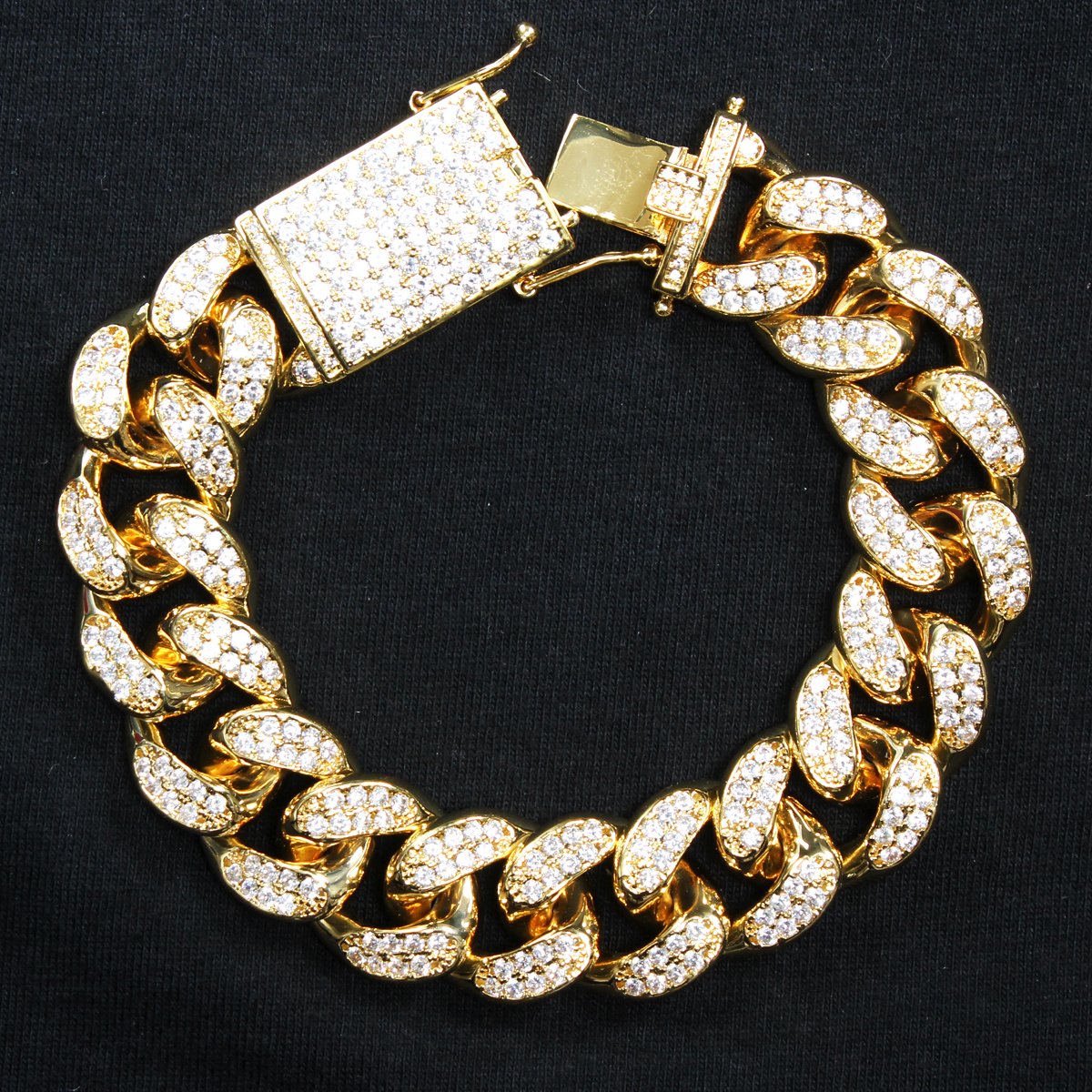 Men's  Lock 20mm 14k Gold Finish Cuban Bracelet