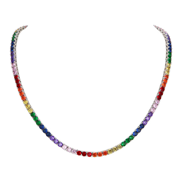 Multi Color Rainbow 3MM One Row Hip Hop Tennis Necklace