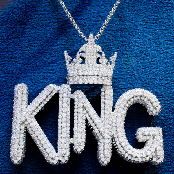 Mens Sides Iced King Crown 3D Custom Pendant Necklace