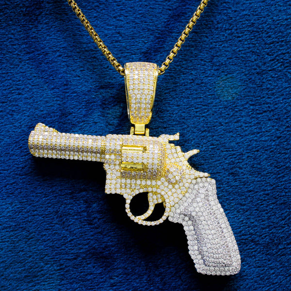 Two Tone Gold Pistol Gun Icy Custom Pendant Chain