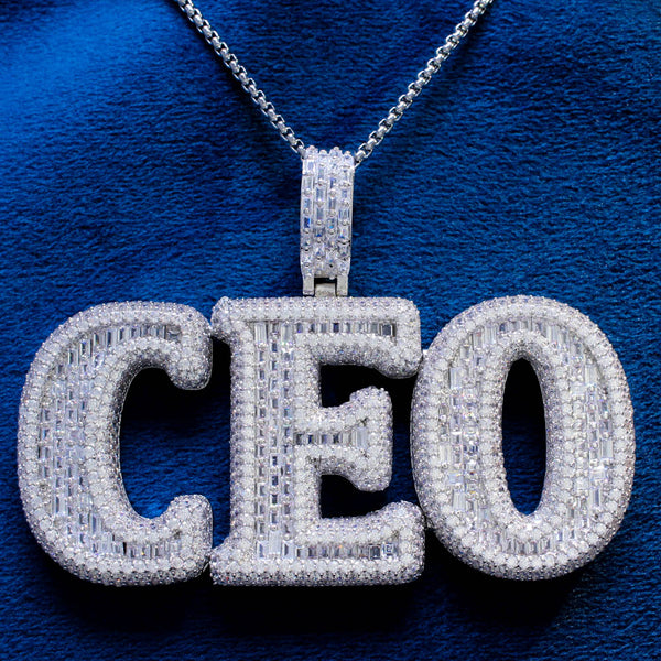 Mens CEO Baguette Sides Iced Rich Custom Pendant Chain