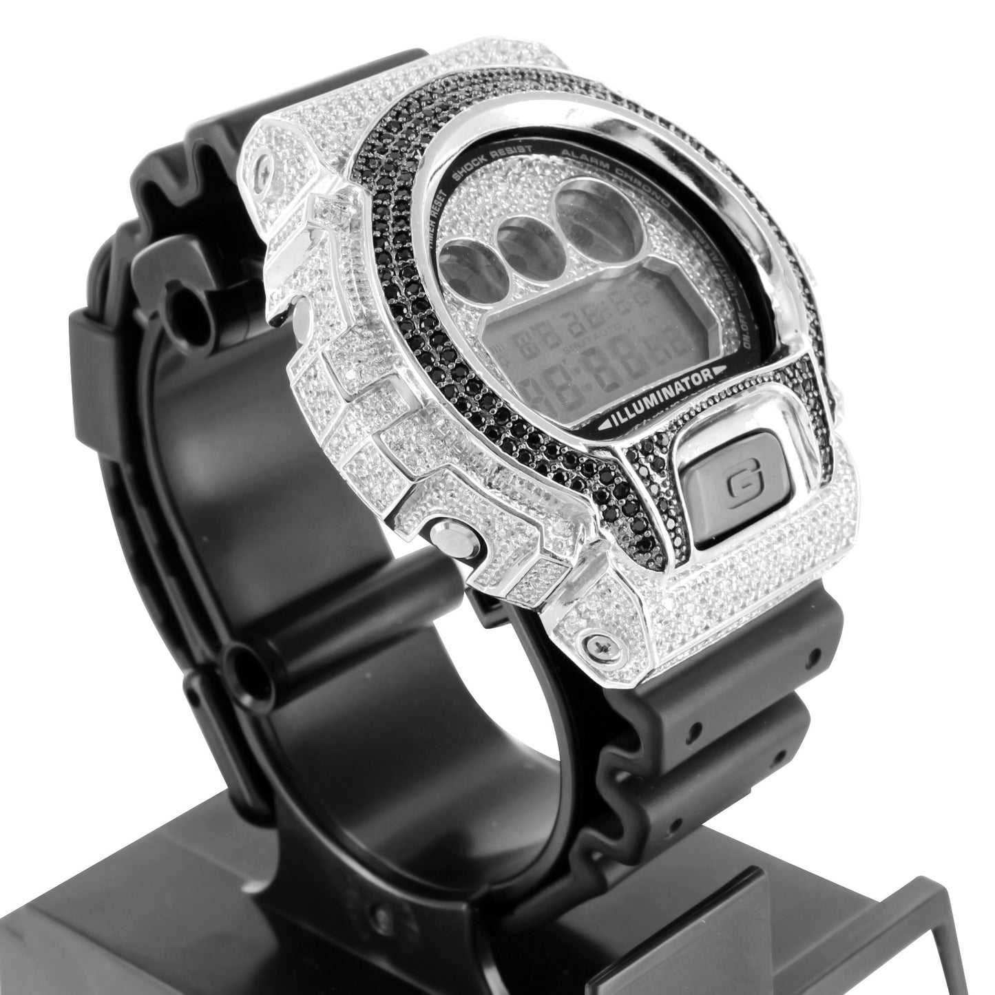 G Shock DW6900 Watch Silicone Band Black White Lab Diamond