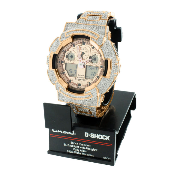 Rose Gold G Shock Watch Bling Digital Analog GA100GD-9A