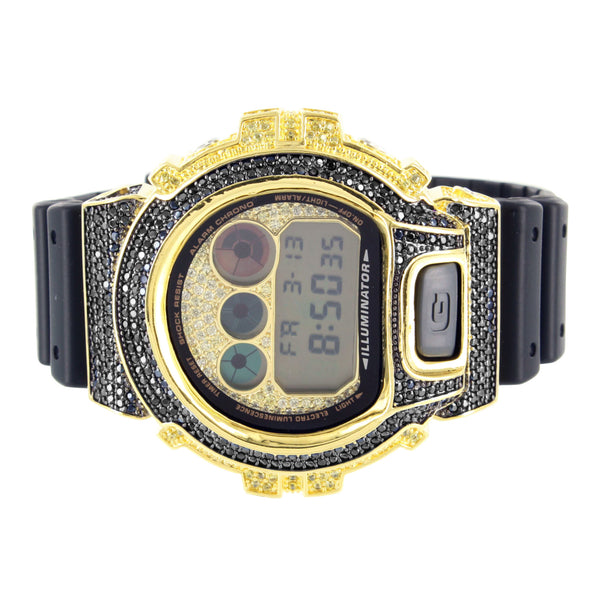 Black & Yellow Lab Diamond G-Shock DW6900 Silicon Band Watch