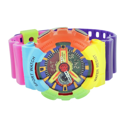 Multi Color Rainbow Vibrant Watch Steel Back Analog Digital Time