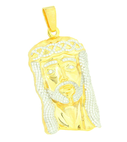 Jesus Pendant Sterling Silver Gold Finish Lab Diamond with franco chain