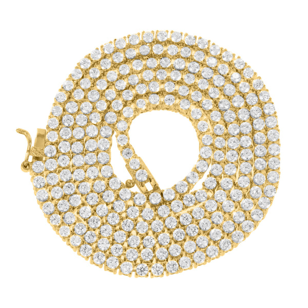 Yellow Gold Finish Lab Diamond Tennis Link Mens 925 Silver Chain