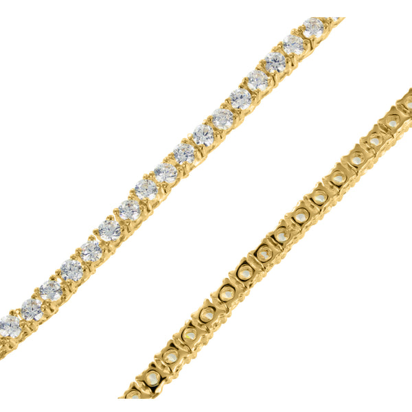 Yellow Gold Finish Lab Diamond Tennis Link Mens 925 Silver Chain
