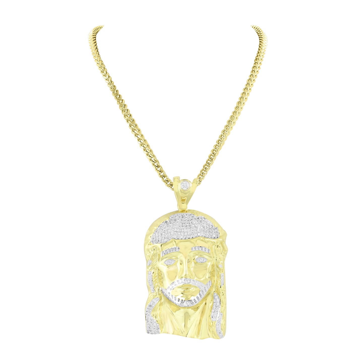 Jesus Face Design Pendant 14K Yellow Gold Finish