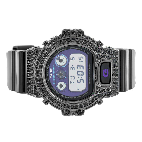 Black G Shock Watch Black Lab Diamonds Custom Bezel Digital Chrono Display