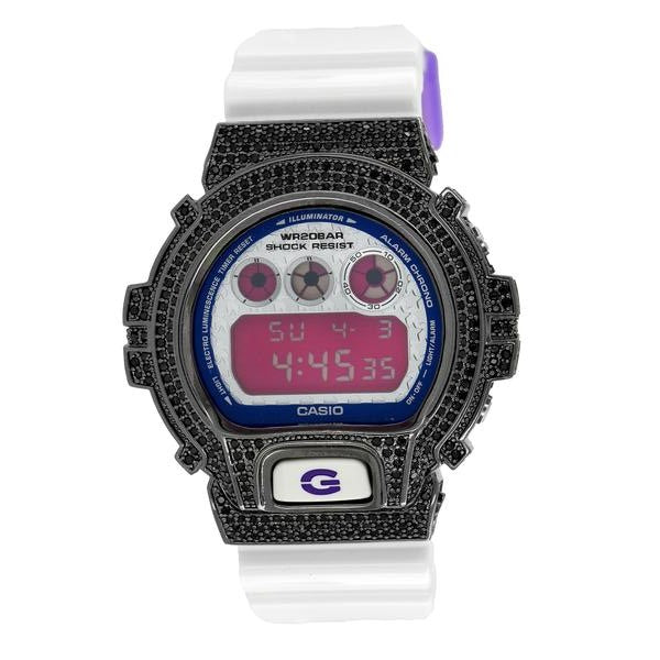 Black G-Shock Watch White Glossy Silicone Strap Digital 50 MM