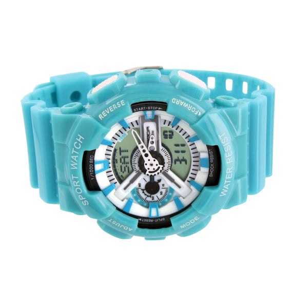Sky Blue Sport Watch Digital Analog Multi-Functional