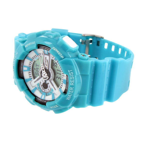 Sky Blue Sport Watch Digital Analog Multi-Functional